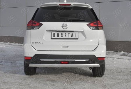 Защита заднего бампера D75х42 (дуга) на Ниссан ИксТрейл ( Nissan X-Trail 2015-2018, 2018-)) 