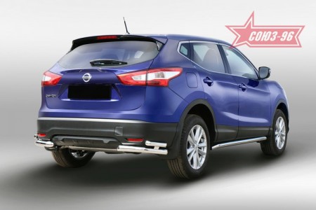 Защита заднего бампера уголки d60/42 на Ниссан Кашкай (Nissan Qashqai 2014-)