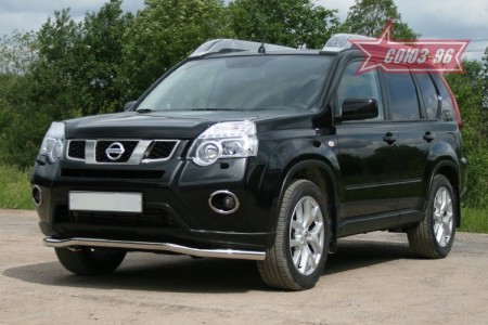 Защита переднего бампера d 60 одинарная Ниссан Икс-Трейл (Nissan X-Trail 2011-2014)