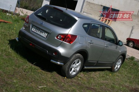 Защита заднего бампера "уголки" d 60 (компл 2шт.) Ниссан Кашкай (Nissan Qashqai 2007-2014)