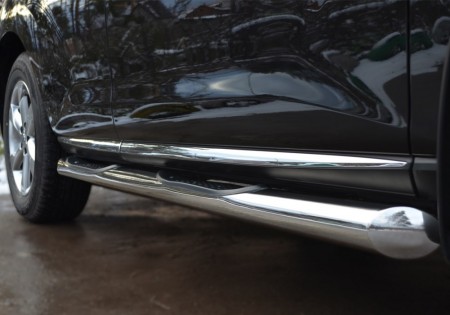 Пороги труба D76 с накладками ( с проступями) (вариант 1) на Ниссан Мурано ( Nissan Murano 2010-2015)