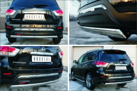 Защита заднего бампера D75х42 (дуга) на Ниссан Патфайндер ( Nissan Pathfinder 2014-)