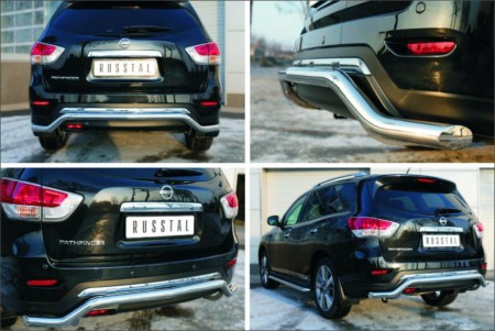 Защита заднего бампера D63 (волна) на Ниссан Патфайндер ( Nissan Pathfinder 2014-)
