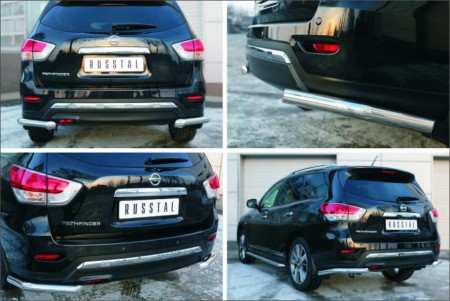Защита заднего бампера уголки D63 на Ниссан Патфайндер ( Nissan Pathfinder 2014-)