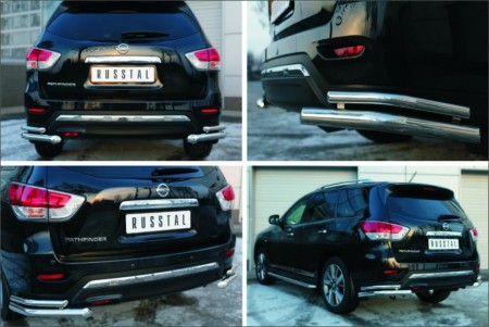 Защита заднего бампера уголки D63 (секции) D42 (секции) на Ниссан Патфайндер ( Nissan Pathfinder 2014-)