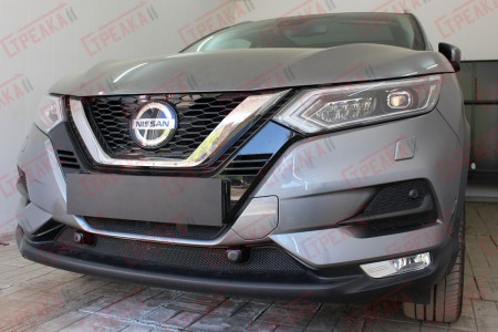 Защита радиатора Nissan Qashqai 2019-  низ с парктроником (2 части) NQAS19.park.black