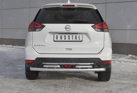 Защита заднего бампера D63 (дуга) D42х2 (дуга) на Ниссан икс-Трейл ( Nissan X-Trail 2015-)