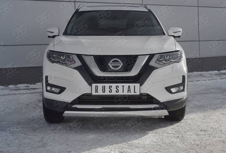 Защита переднего бампера D75х42 (дуга) на Ниссан Икс-Трейл ( Nissan X-Trail 2015-2018, 2018-)) 