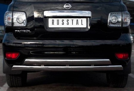Защита заднего бампера d75/42х75/42 овалы Ниссан Патрол (Nissan Patrol 2010-2013)