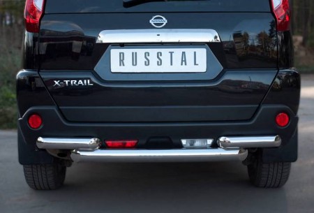 Защита заднего бампера d76/63 на Ниссан Х-Трейл (Nissan X-Trail 2011-2014) NTZ-000919