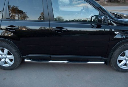 Пороги труба d76 с накладками (вариант 2) на Ниссан Икс-Трейл (Nissan X-Trail 2011-2014) NXT-0100972