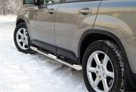 Пороги труба d76 c накладками (вариант 1) на Ниссан Х-Трейл (Nissan X-Trail 2007-2010) NXT-0000971