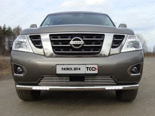 Защита передняя нижняя (с ходовыми огнями) 76,1 мм на Ниссан Патрол (Nissan Patrol 2014-)