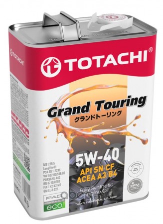 Масло моторное синтетика 5W-40 4 л ACEA A3/B4, API:CF, SN, TOTACHI Grand Touring Fully Synthetic 11904