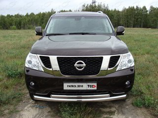 Защита передняя нижняя 76,1/60,3 мм на Ниссан Патрол (Nissan Patrol 2010-2014) 
