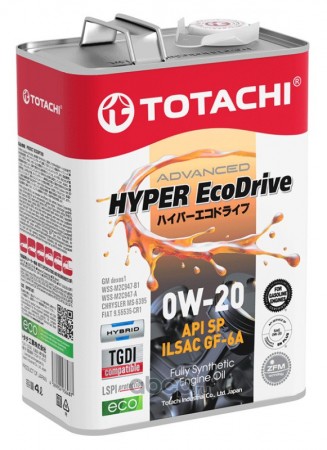 Масло моторное синтетическое 0W20 4L Totachi  Hyper ECODRIVE 0W20 API SP GF-6A HYBRID