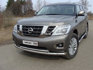 Защита передняя нижняя (двойная)  76,1/60,3 мм на Ниссан Патрол (Nissan Patrol 2014-)