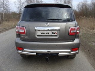 Защита задняя (центральная) 75/75 мм (под фаркоп) на Ниссан Патрол (NIssan Patrol 2014-)